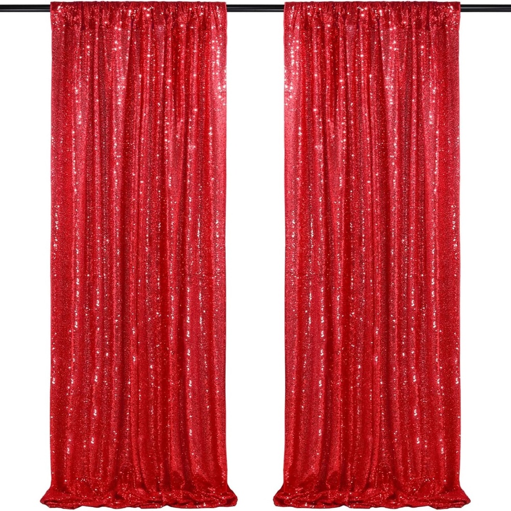 2 Pieces RED Thick Sequin 2 Panels 2FTx8FT